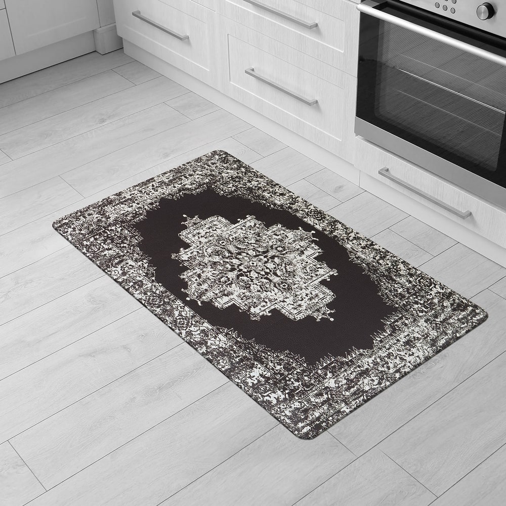 World Rug Gallery Distressed Medallion Cushioned Anti-Fatigue Mat