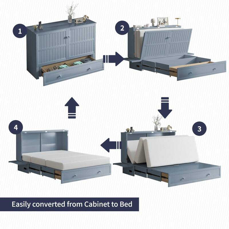 Mixoy Modern Murphy Bed Cabinet Chest with Mattress & Storage Platform
