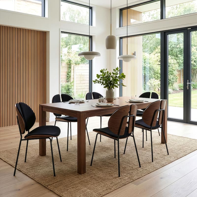 Set of 2 Beau Black Microfiber Fabric Dining Chair with Iron Legs