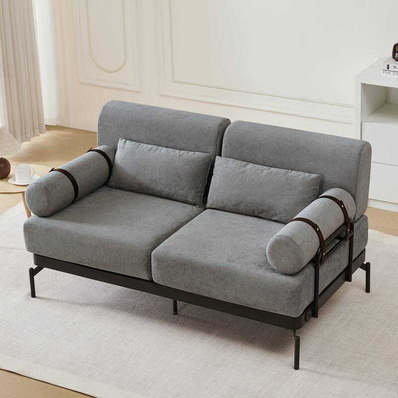 Modern Loveseat Sofa 59" Sofa Couch 2-Seater Sofa with Flexible USB Ports , Unique Cylindrical Armrests for Living Room
