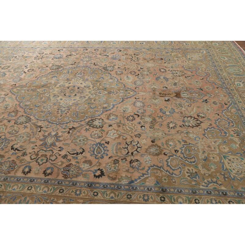 Hand Knotted Oriental 100% Wool Carpet Traditional Floral Coral Mashad Area Rug - 12' 11'' X 9' 6''
