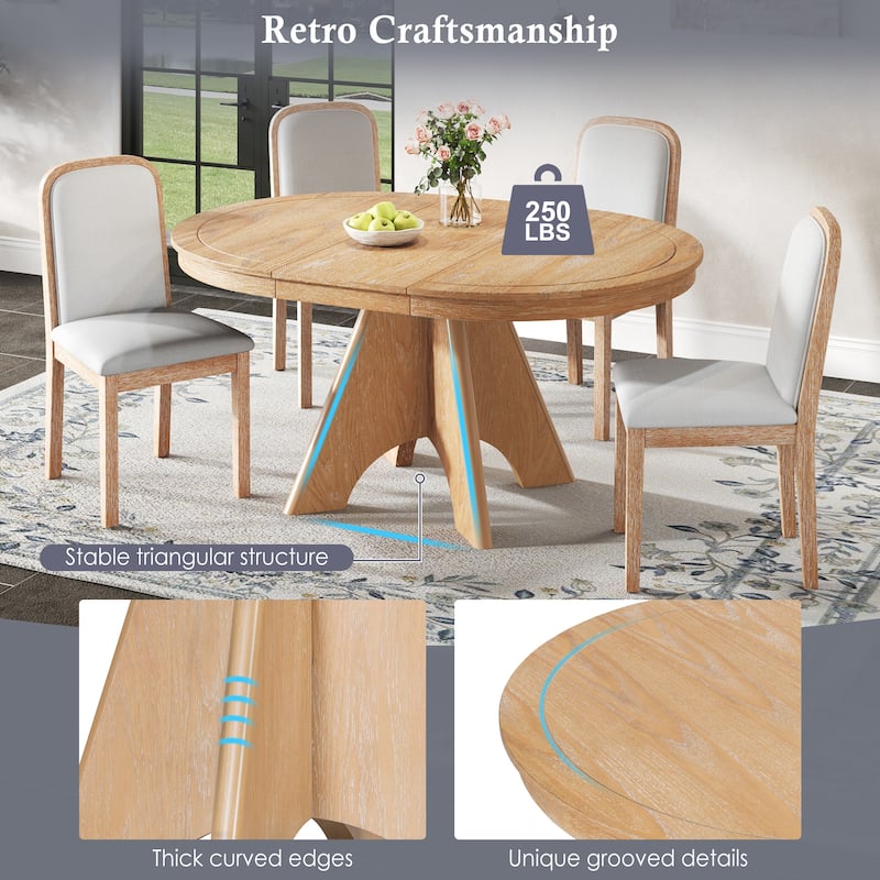 Roomfitters Vintage Extendable Dining Table Set for 4-6, 42 to 58" Farmhouse Table with Upholstered Chairs