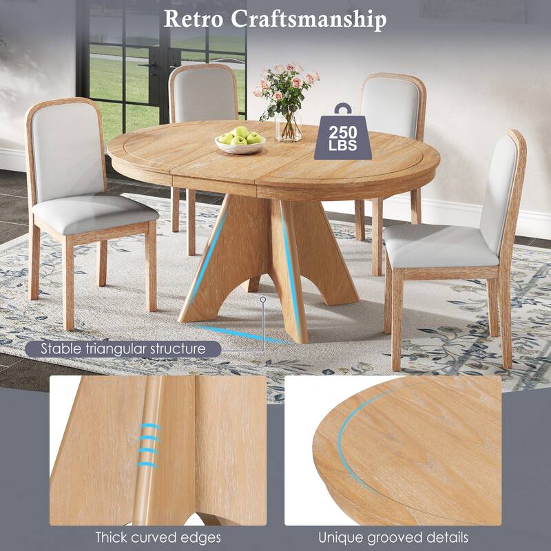 Vintage 5-Piece Extendable Dining Table Set with 4 Upholstered Chairs for Rustic Farmhouse Kitchen Aesthetics