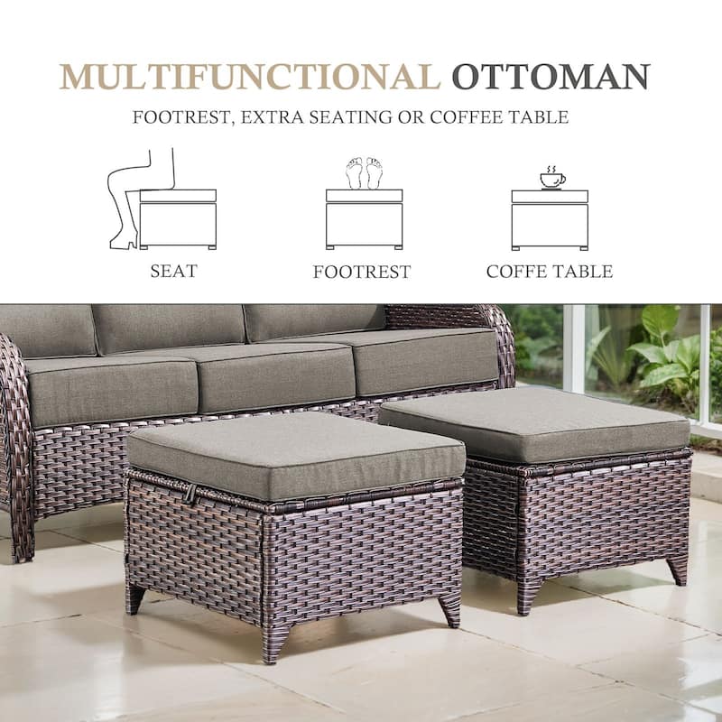 TWrap Wicker Patio Fire Pit Conversation Set with 3-Seat Sofa & Swivel Gliders & Armchairs