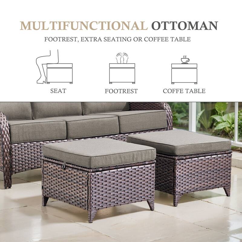 TWrap Wicker Patio Iron Fire Pit Conversation Set with 3-Seat Sofa & Swivel Gliders & Armchairs