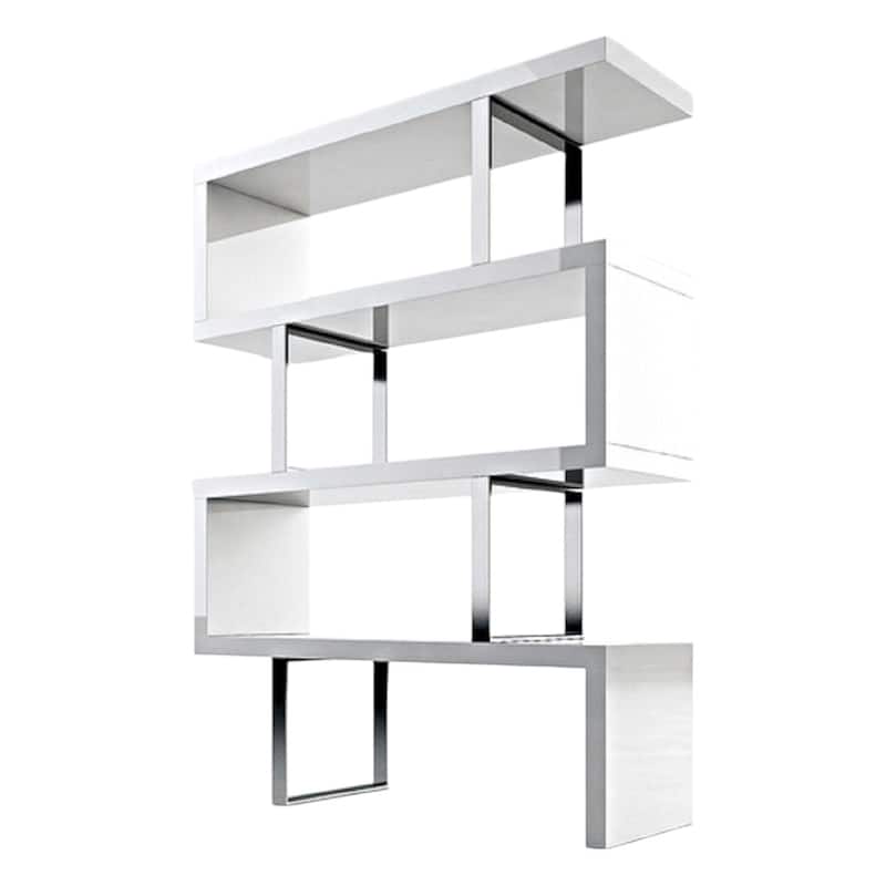 HomeRoots 67" White And Silver Metal and Wood Three Tier Etagere Bookcase