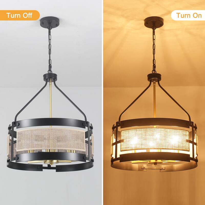 18.9inch 6-Light Farmhouses Chandelier with Metal and Hemp Rope Fabric Patchwork Frame for different rooms