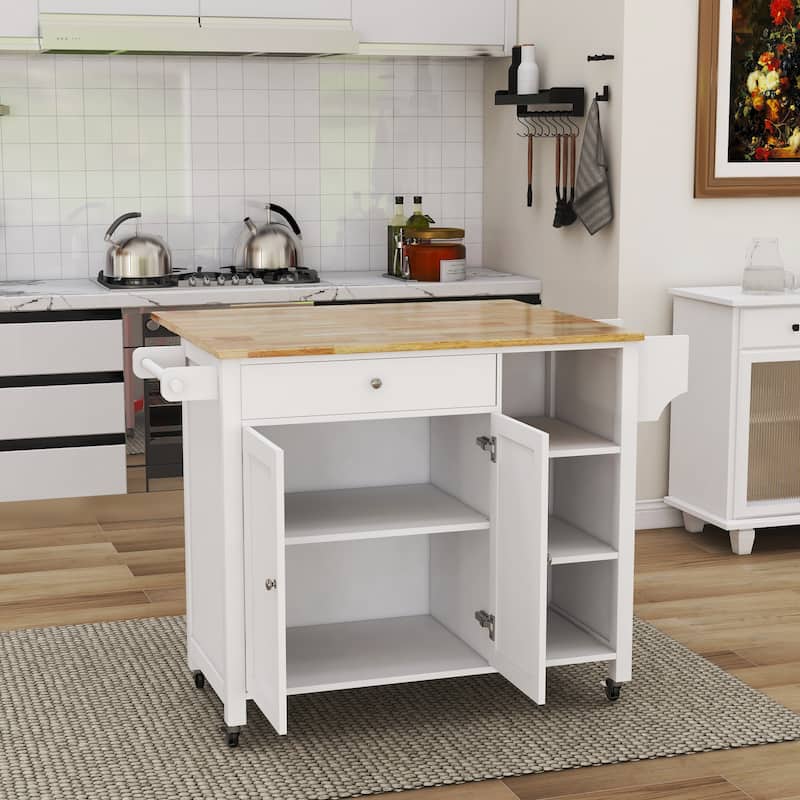 Versatilit Double Door Kitchen Island w/ Drop Leaf, Rolling Storage