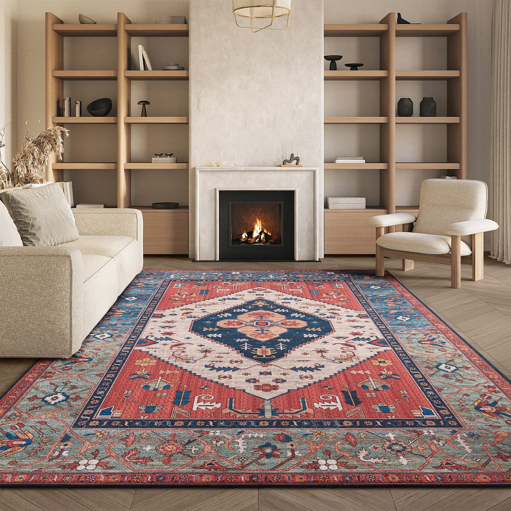 SAFAVIEH Tucson Machine Washable Slip Resistant Ozden Traditional Rug