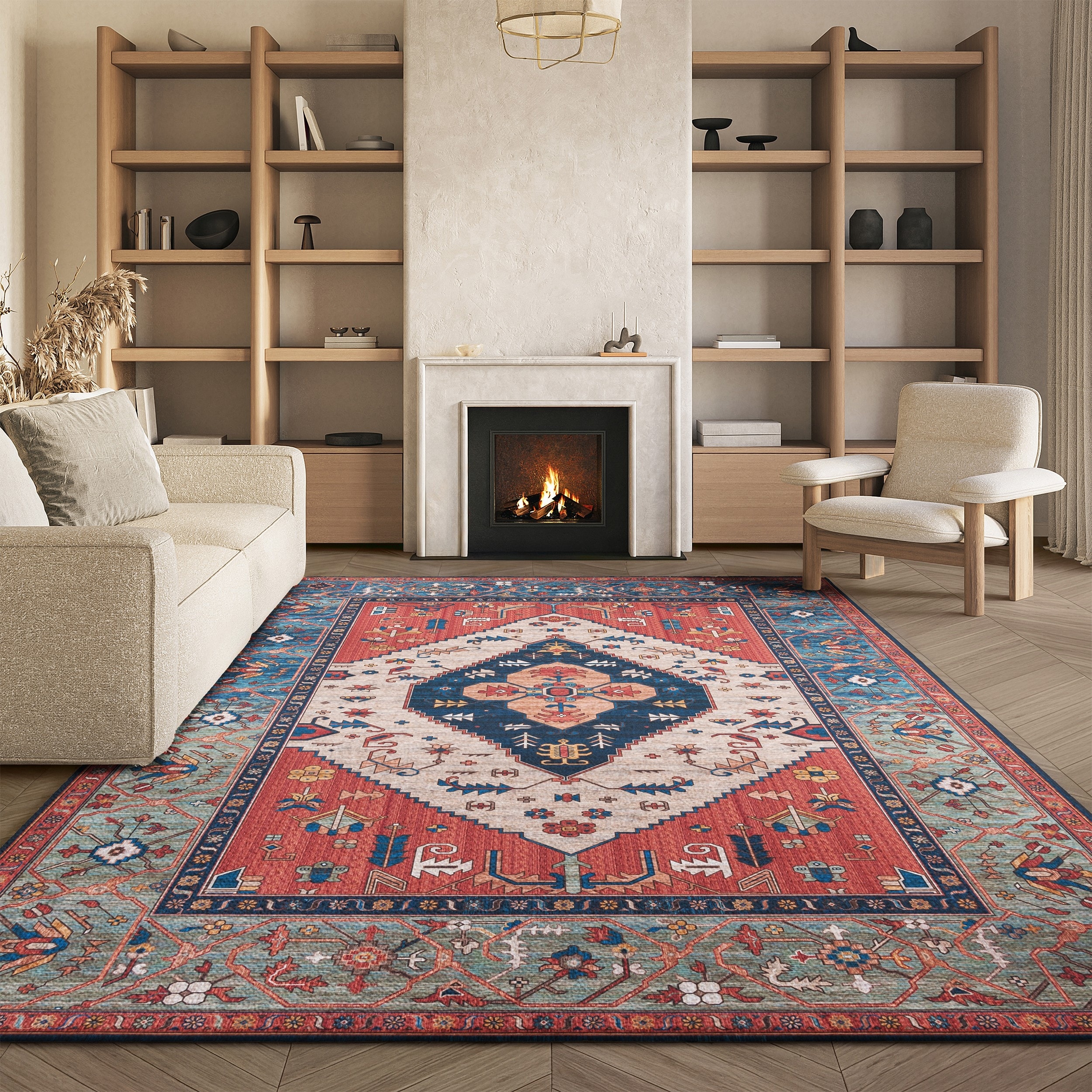 SAFAVIEH Tucson Machine Washable Slip Resistant Ozden Traditional Rug