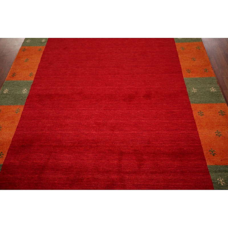 Red Gabbeh Oriental Area Rug Hand-Knotted Wool Carpet - 5'9"x 7'11"