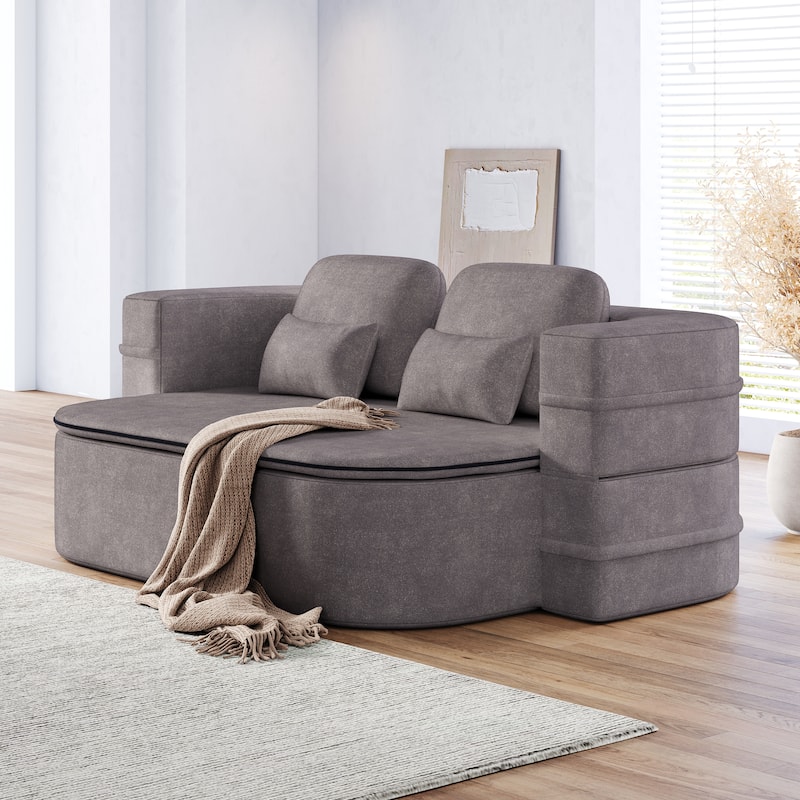 75''2-in-1 Foldable Sofa,Convertible Sleeper Foam Chenille Floor folding Sofa Bed with Multi Functional Blanket,Lounge Sofa - Grey