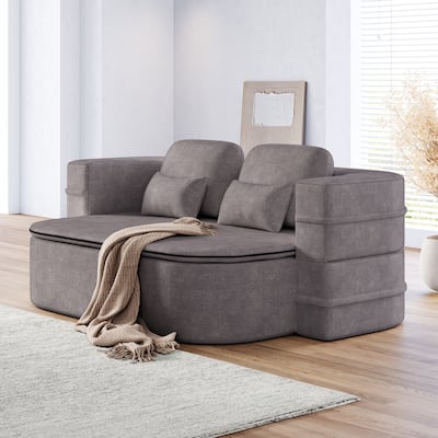 75 inch 2 in 1 Foldable Sofa Convertible Sleeper Foam with Blanket Chenille Floor Sofa