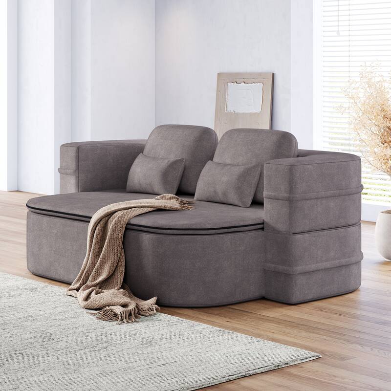 GDFStudio - Willoughby Chenille Foldable Sleeper Sofa Bed with Multi Functional Blanket - Grey