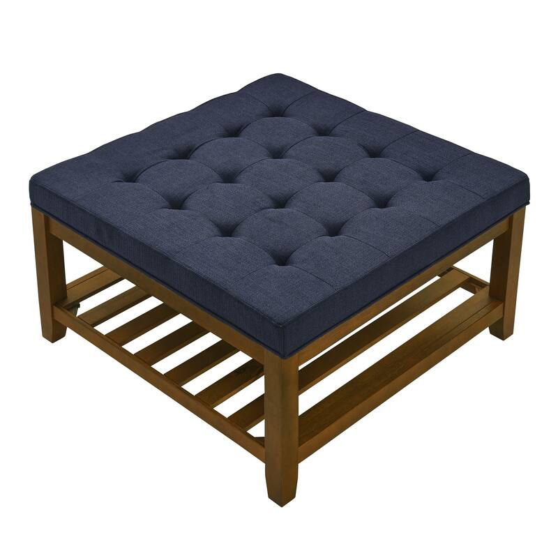 Coffee table with tufted linen upholstery
