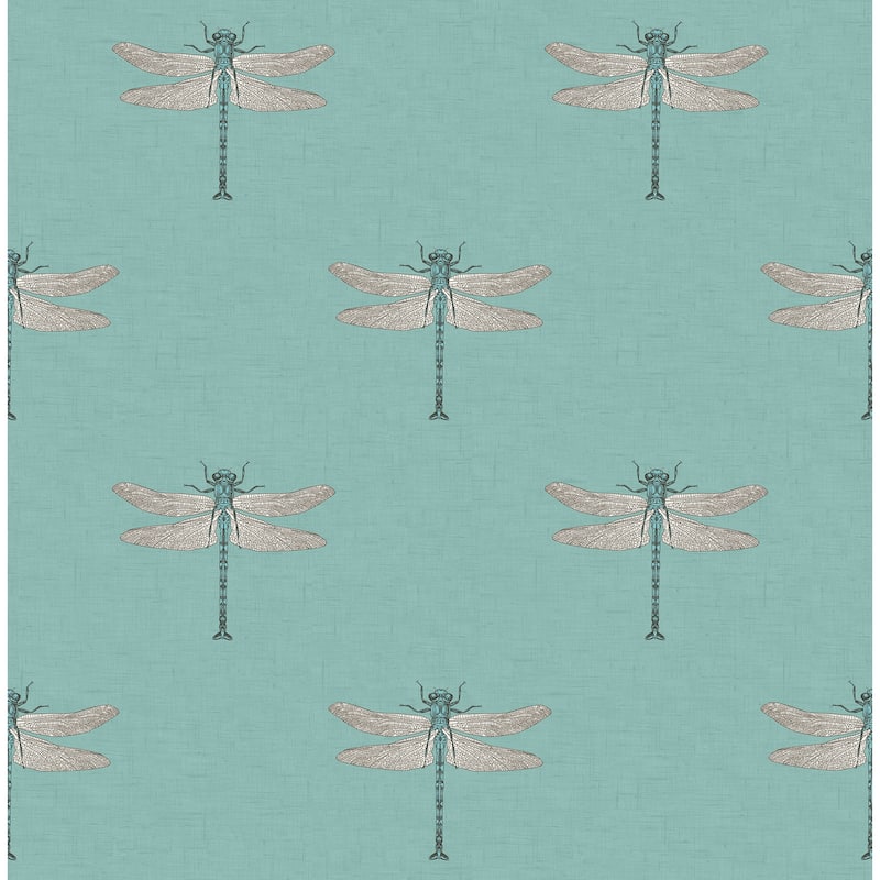 Seabrook Designs Catalina Dragonfly Unpasted Wallpaper - 20.5 in. W x 33 ft. L -  Metallic Orange and Powder Blue