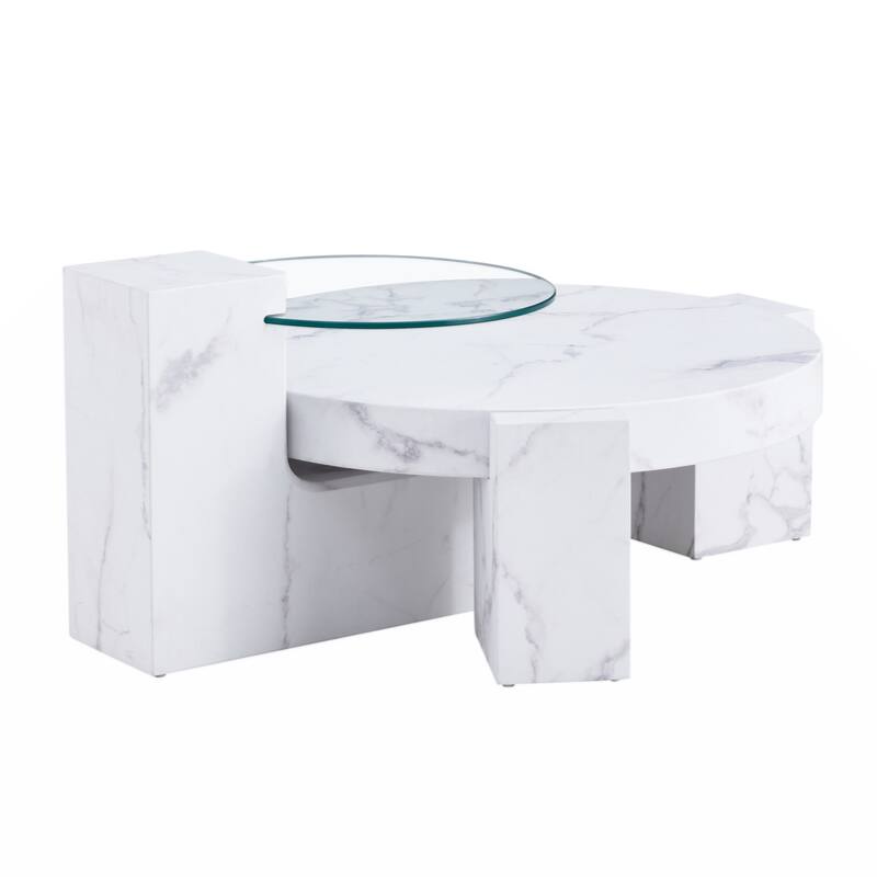A modern, fashionable, and durable marble textured MDF coffee table with a side table