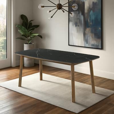 Emorie Mid-Century Modern 71 in. Rectangle Wood Dining Table in Walnut Finish with Sintered Stone Top 