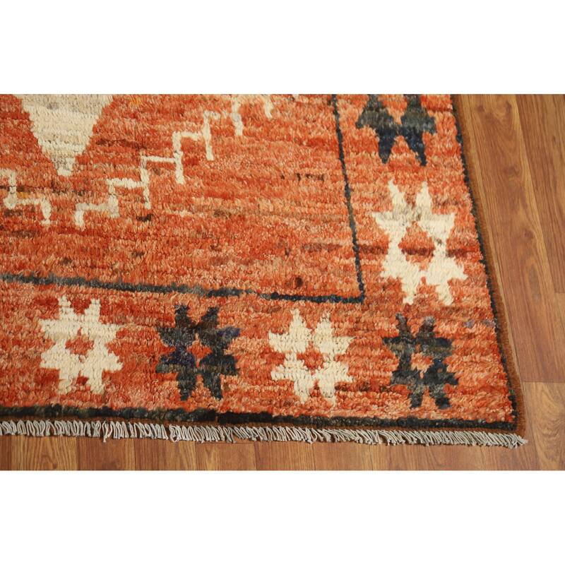 Orange Moroccan Oriental Area Rug Hand-Knotted Wool Carpet - 6'8" x 9'9"