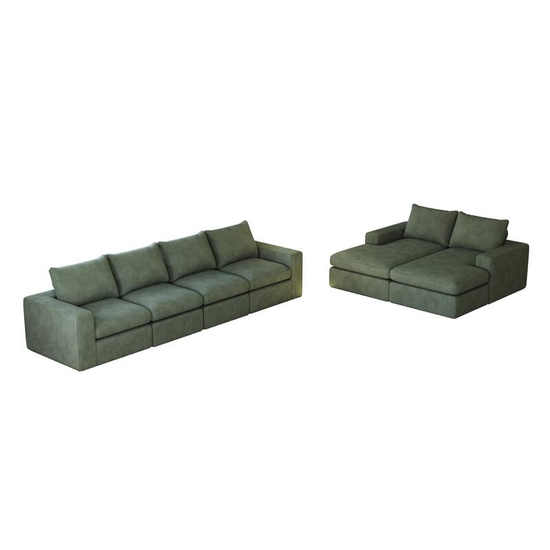 L-shaped Sectional Sofa Set of 2 Corduroy Upholstered Cloud Modular Couch with Chaise Free Combination Sectional Sofa Set