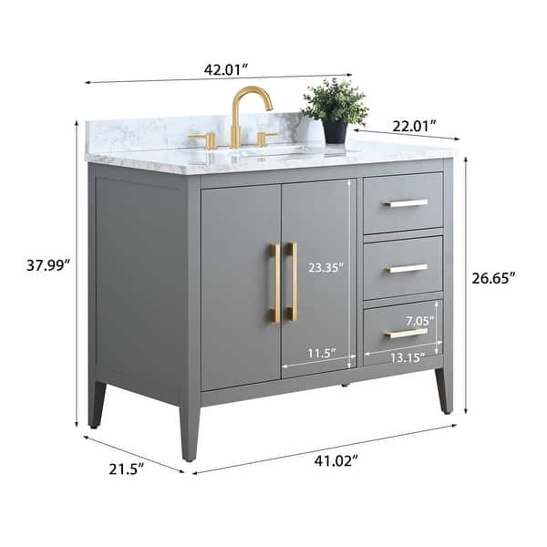 dimension image slide 11 of 21, Vanity Art 42" Single Sink Bathroom Vanity Cabinet with Engineered Marble Countertop
