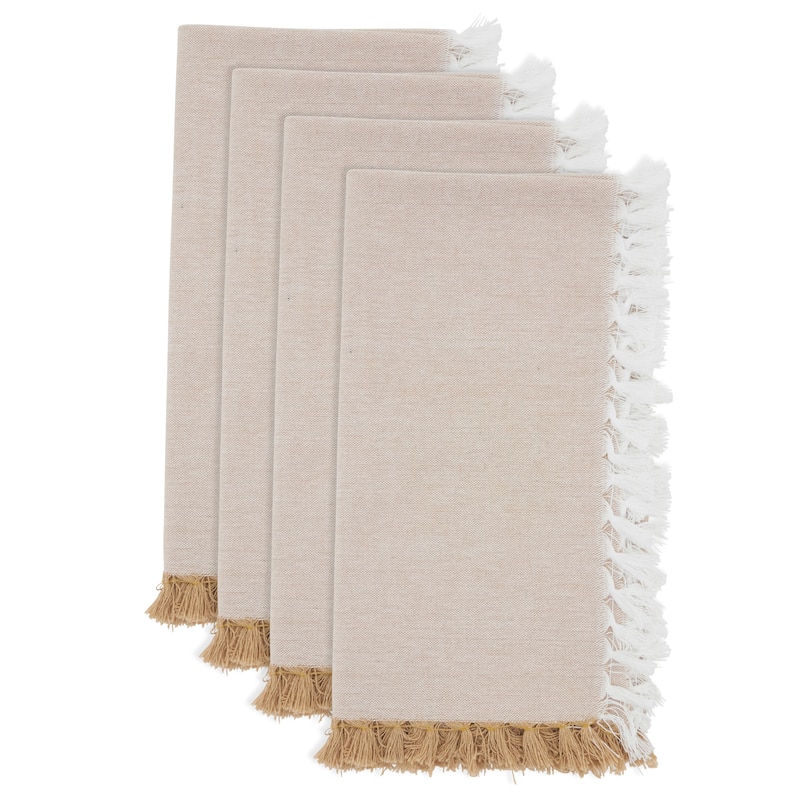 Decorative Cotton Napkins (Set of 4) - Fringe Edge Detail for Dining and Entertaining, 20"x20"