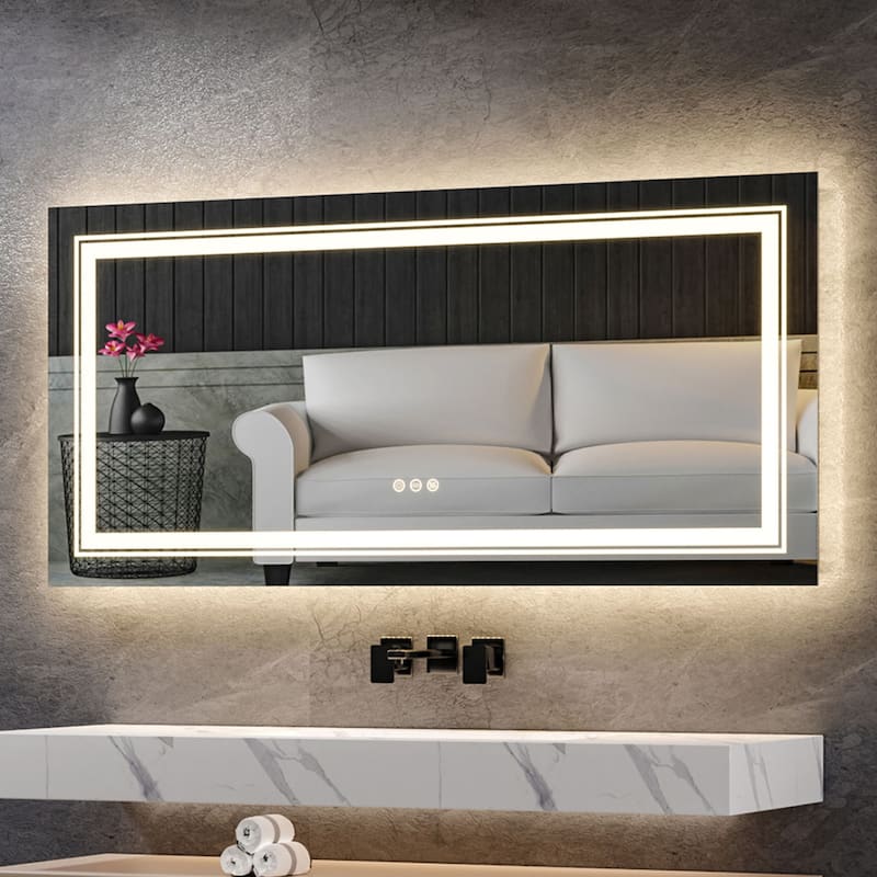 Extra Large Illuminated LED Bathroom Mirror Touch Sensor Anti Fog - 40" x 24"