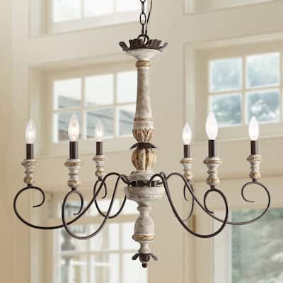 The Gray Barn French Country 6-Light Wood Chandelier Classic Farmhouse Lights - D31" x H28"