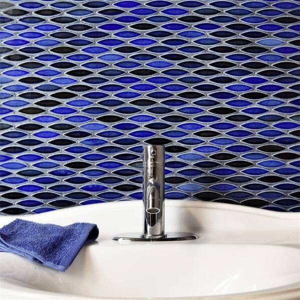 slide 2 of 16, Merola Tile Pescado Glossy Azul 12" x 12.5" Porcelain Mosaic Tile