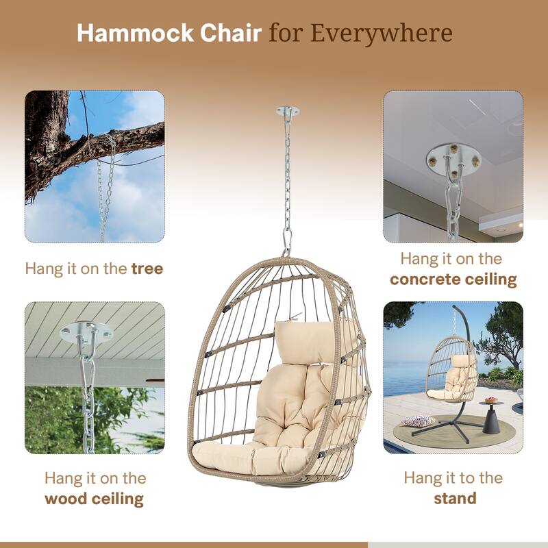 Hanging Egg Chair Without Stand, Indoor/Outdoor Foldable Rattan Swing