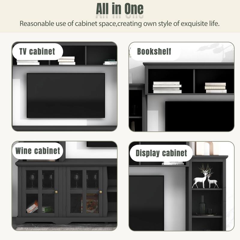 Large Entertainment Wall Unit Set with Open Storage, Wood TV Stand for TV Up to 70", Large Media Console with Cabinet