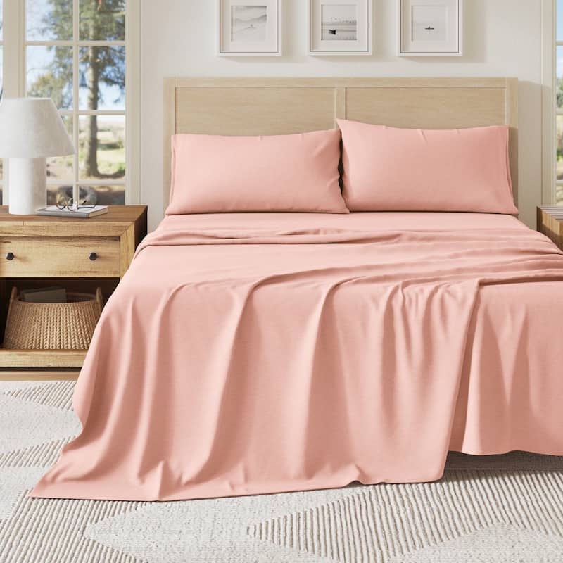 Linery & Co. Heathered Melange Cotton Jersey Knit Sheet Set - California King - Blush Pink