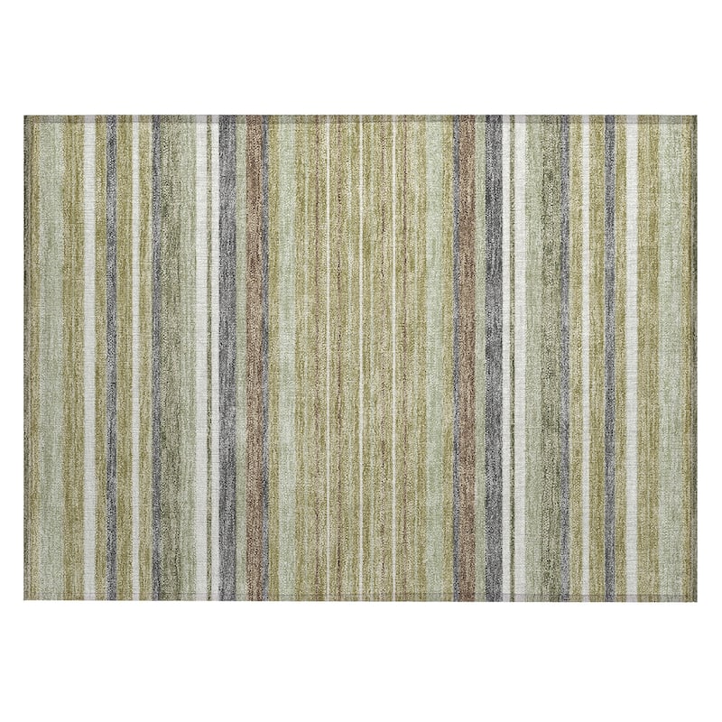 Machine Washable Indoor/ Outdoor Modern Stripes Chantille Rug