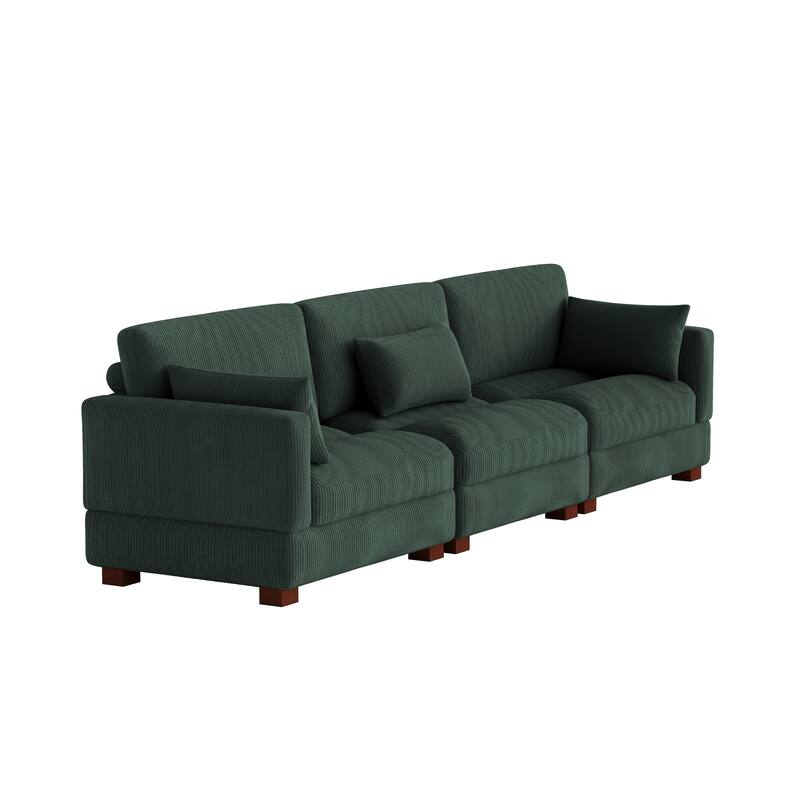 Corduroy Modular Sectional Sofa with Ottoman and Pillows
