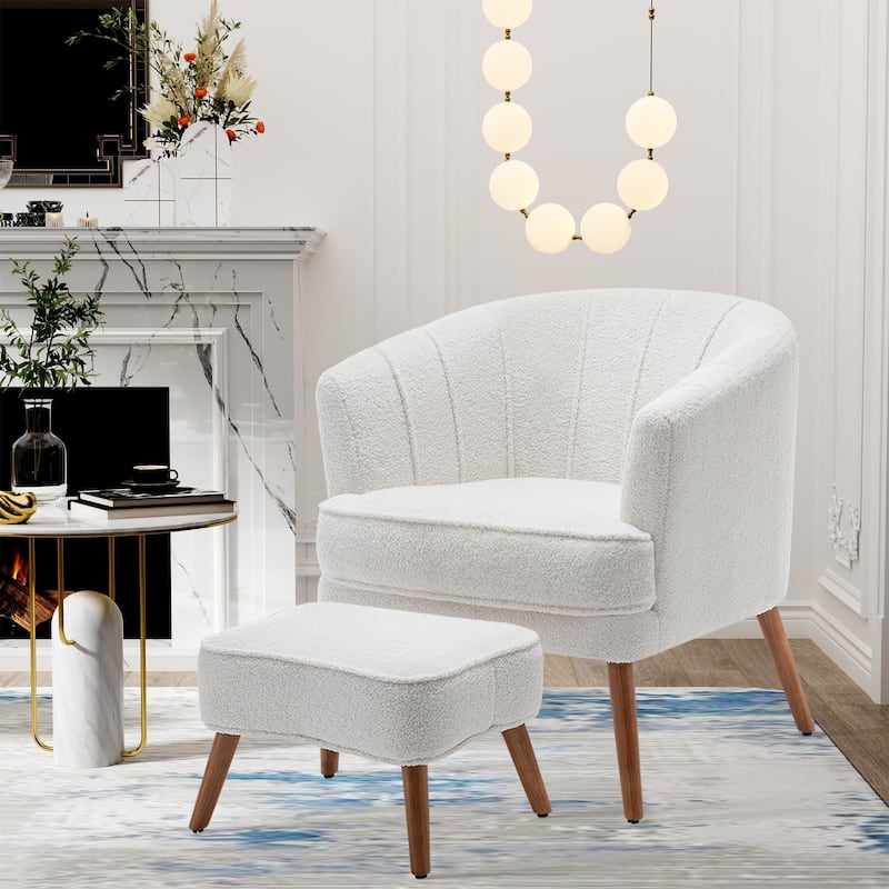Andeworld Accent Chair with Ottoman, Upholstered Modern Single Sofa Side Chair,Comfy Barrel Club Living Room Armchair
