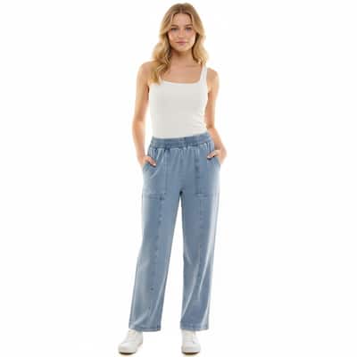 Nanette Lepore Bleach Wash Wide Leg Denim-Look Pants