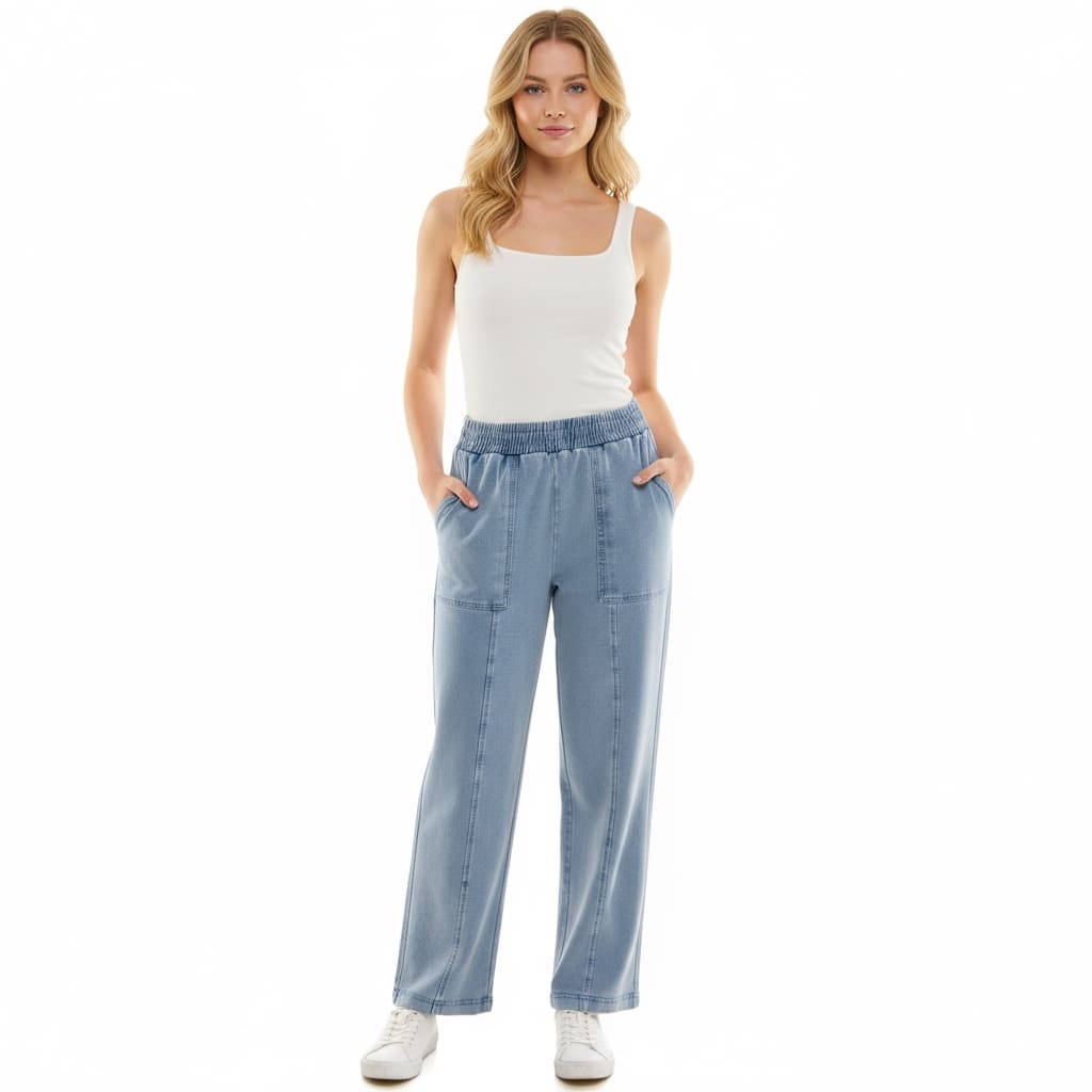 Nanette Lepore Bleach Wash Wide Leg Denim-Look Pants