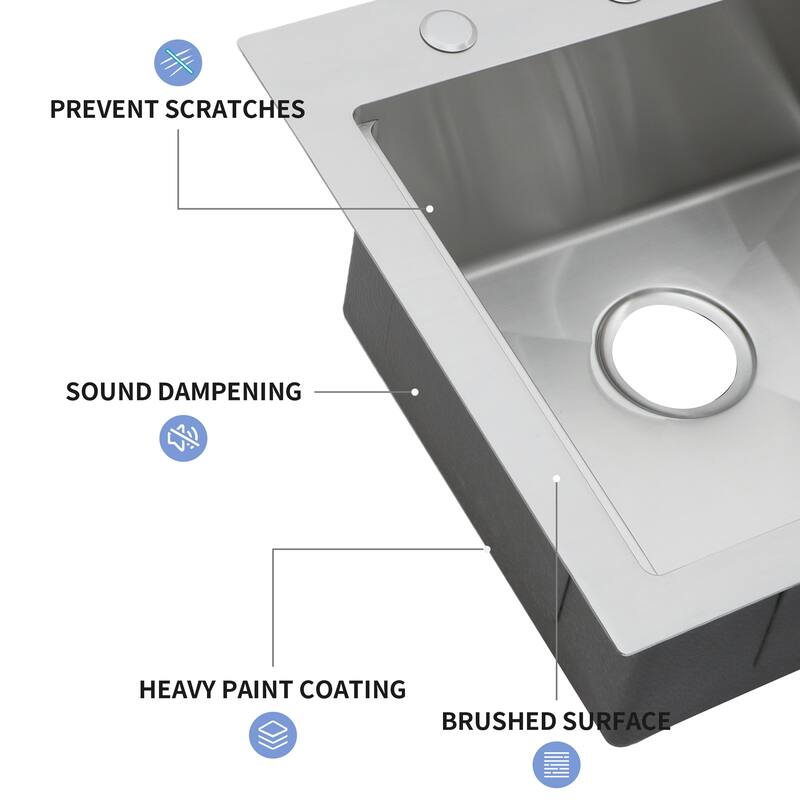 21 Inch Drop-in Single Bowl 16 Gauge Stainless Steel Kitchen Sink with Pull-Out Faucet in Brushed Nickel - 21'' x 20'' x 9''