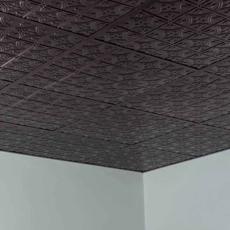FASÄDE Traditional Style 1 Decorative Vinyl 2ft x 2ft Lay in Ceiling Panel in Smoked Pewter (5 Pack)