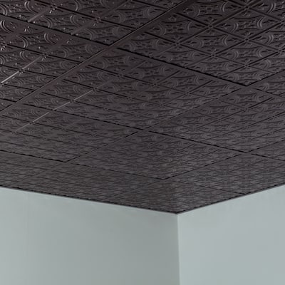 FASÄDE Traditional Style 1 Decorative Vinyl 2ft x 2ft Lay in Ceiling Panel in Smoked Pewter (5 Pack)