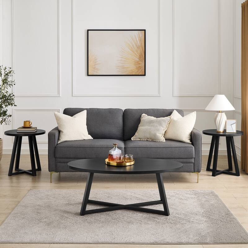 Roundhill Furniture Modern Harmony 3-Piece Wood Oval Coffee Table Set