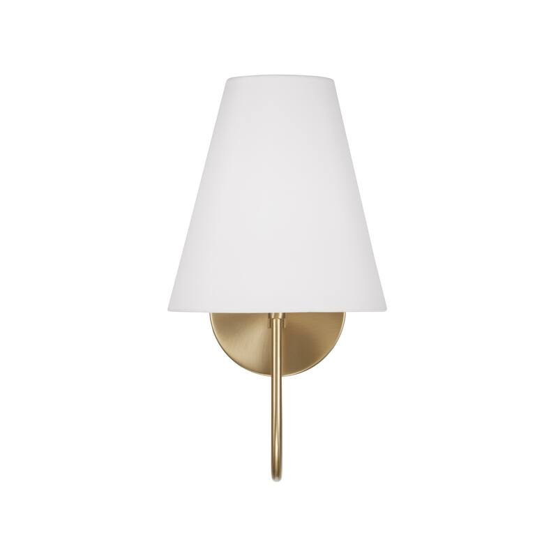 7.50"W x 14"H 1-Light Sconce in Matte Brass with Tapered White Fabric Shade and Glass Diffuser - 7.5"W x 14"H x 9.75"E