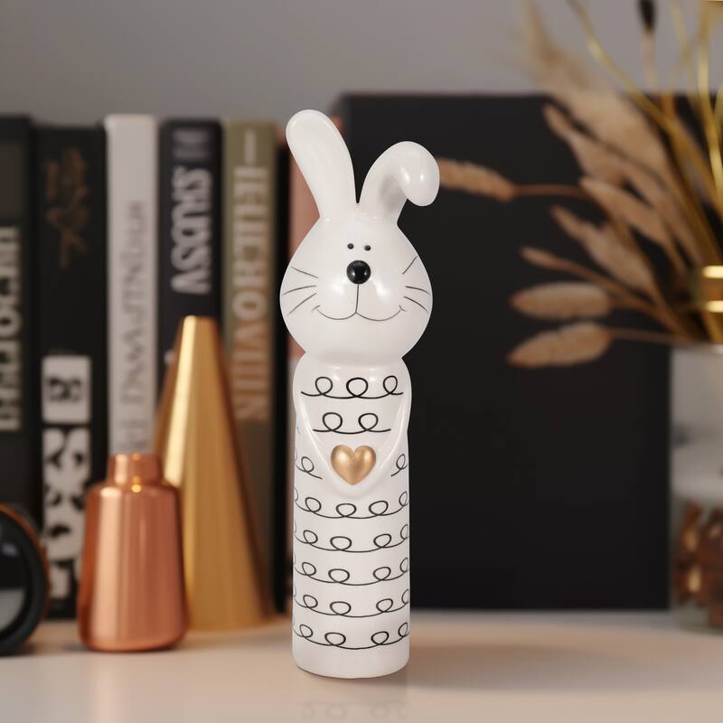 Sagebrook Home Squiggly Bunny With Gold Heart, White/Black - 3" x 3" x 10"