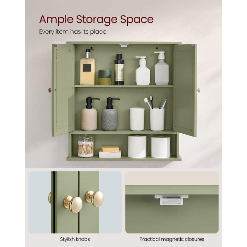 Wall Mounted Bathroom Cabinet with Mirrored Doors and Adjustable Shelf - 5.1"D x 22.2"W x 23"H