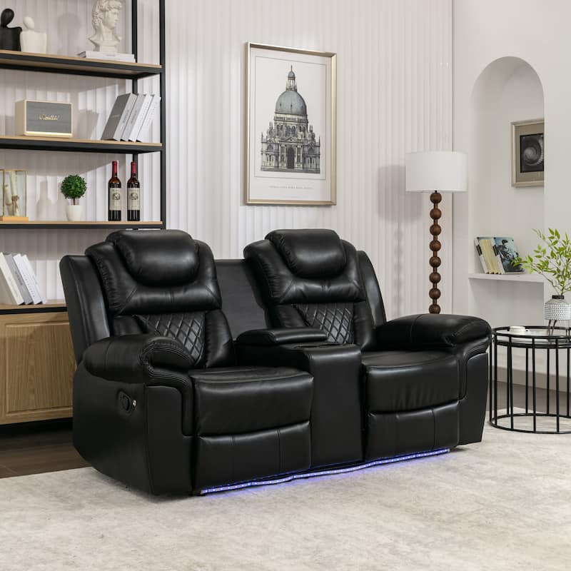Home Theater Seating Manual Recliner Loveseat with Hide-Away Storage - Black