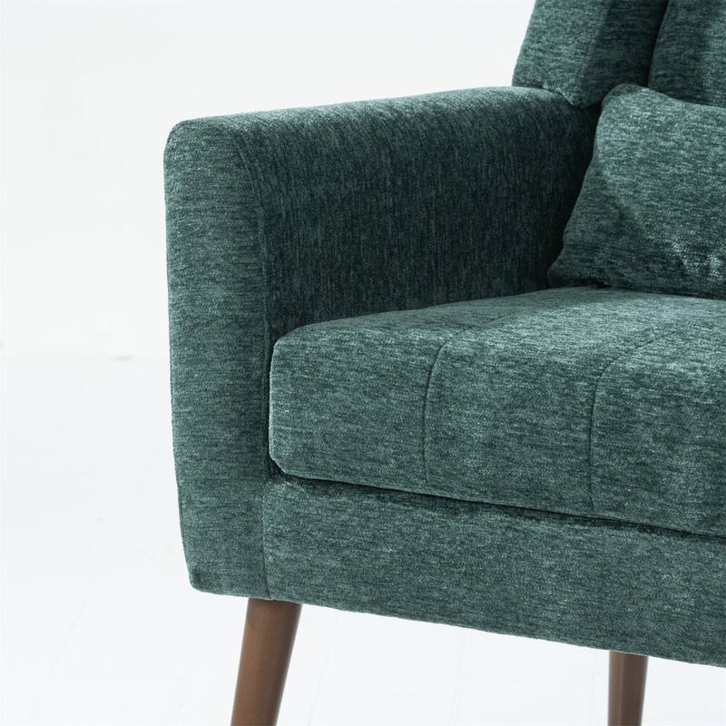 Modern Chenille Upholstered Armchair with Pillow and Solid Wood Leg