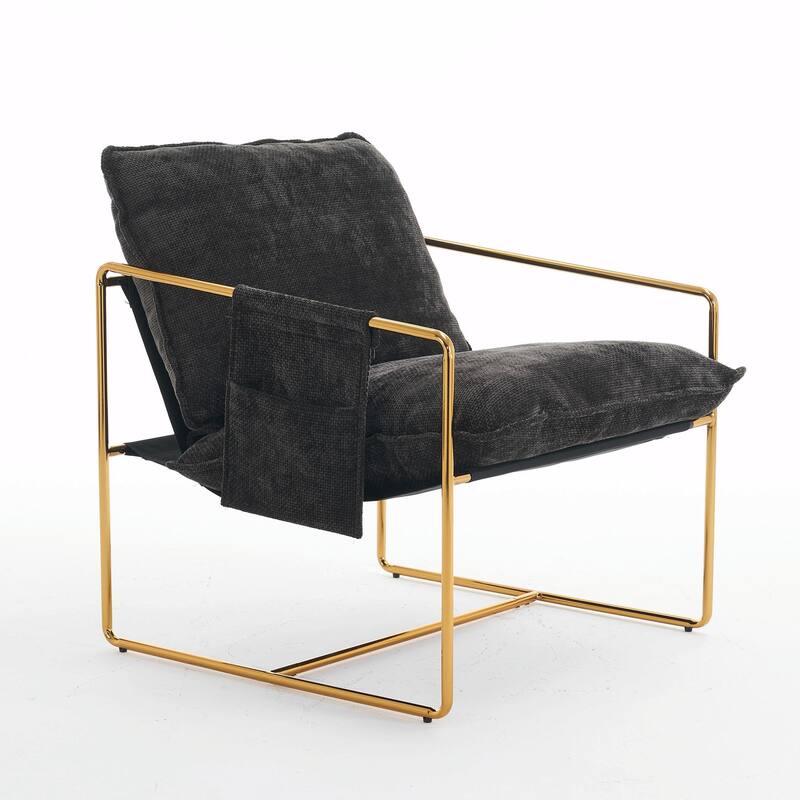Upholstered Hanging Armchairs with Arm Pockets, Metal Frame,Set of 2