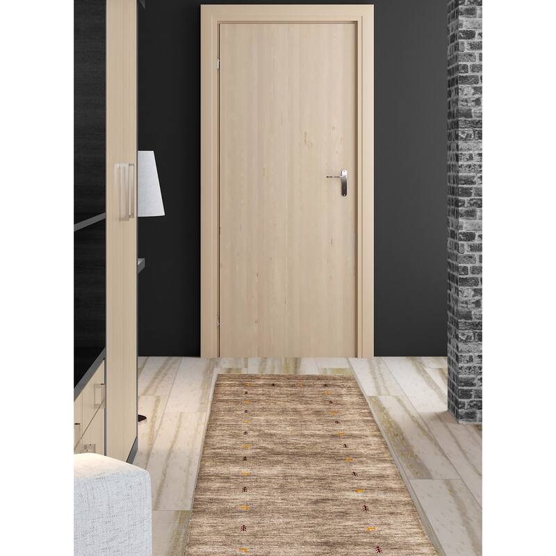 ECARPETGALLERY Hand Loomed Kashkuli Gabbeh Grey Wool Rug - 2'7 x 7'6