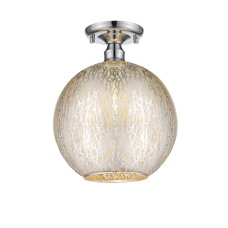 1 Light Semi-Flush Mount Ceiling Light with Cognac Crackle Glass Globe - Dia.10-in