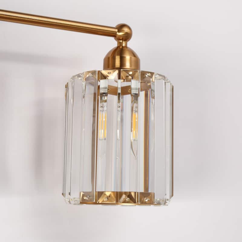Modern Glam Crystal 3-Light Gold Bathroom Vanity Lights Dimmable Plating Brass Wall Sconce